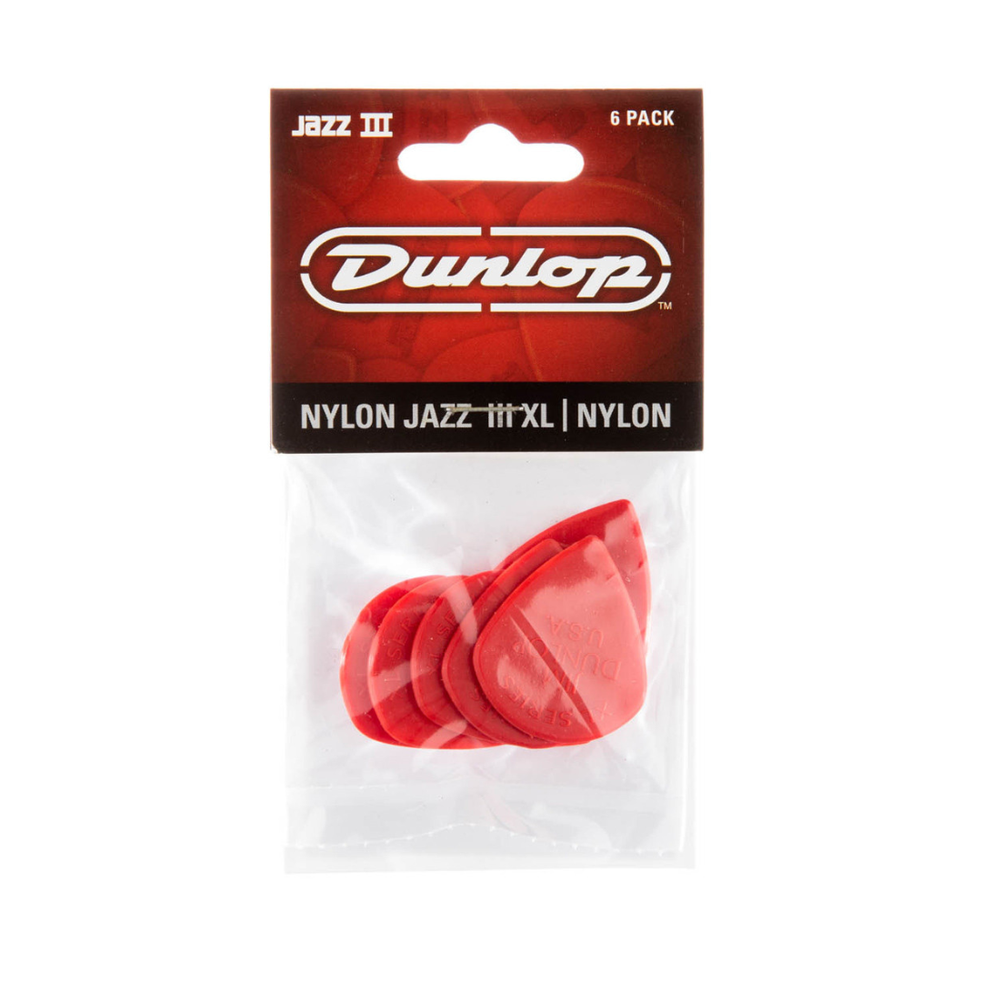 Dunlop Nylon Jazz III XL Series Guitar Picks Red Nylon 1.38mm 6 Pack