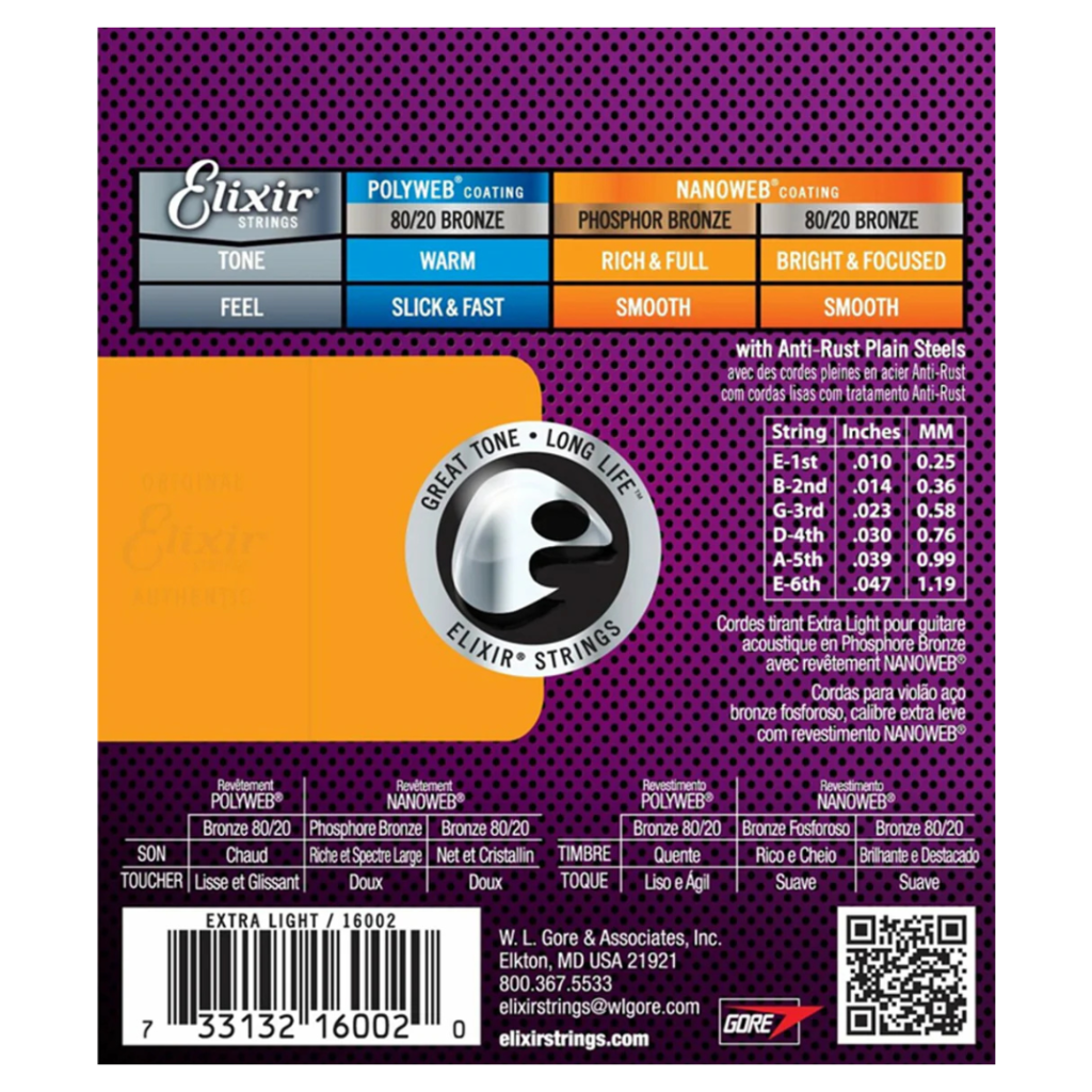 Elixir Nanoweb Coated Phosphor Bronze Acoustic Extra Light 10-47