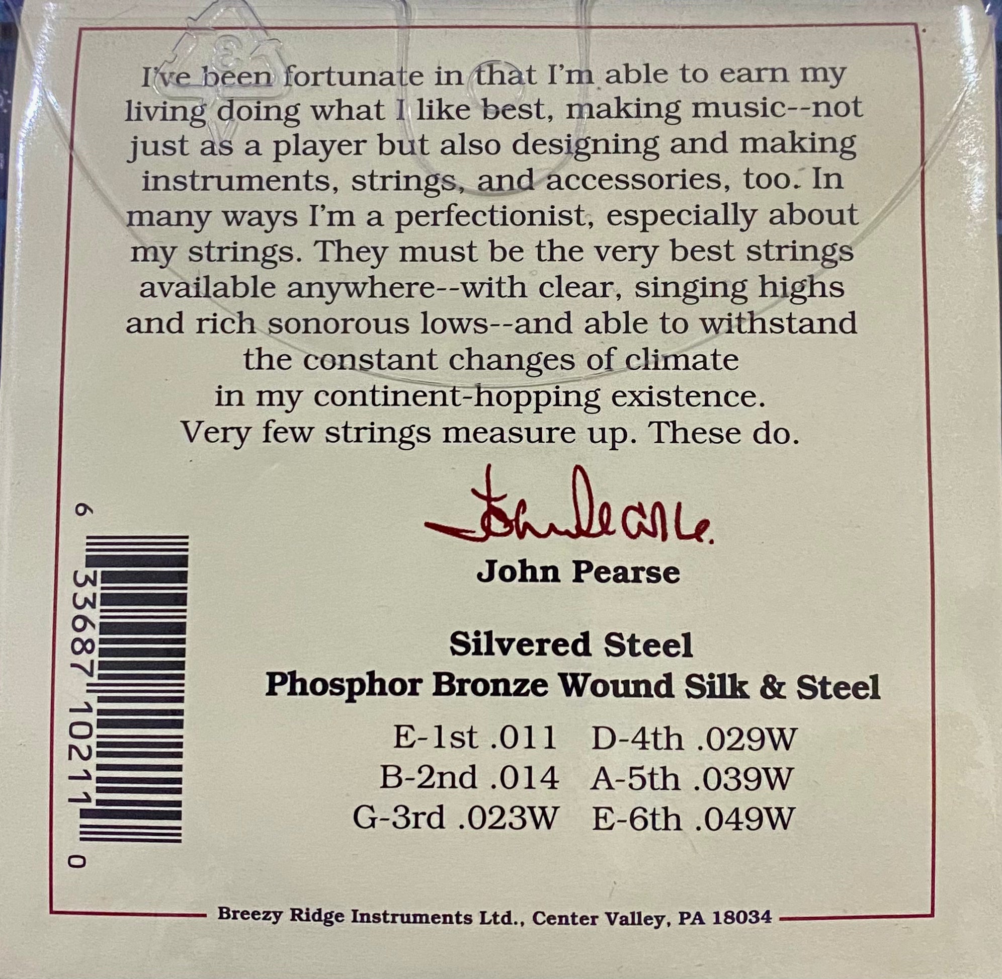 John Pearse Acoustic Guitar Phosphor Bronze and Silk Lt 11-49