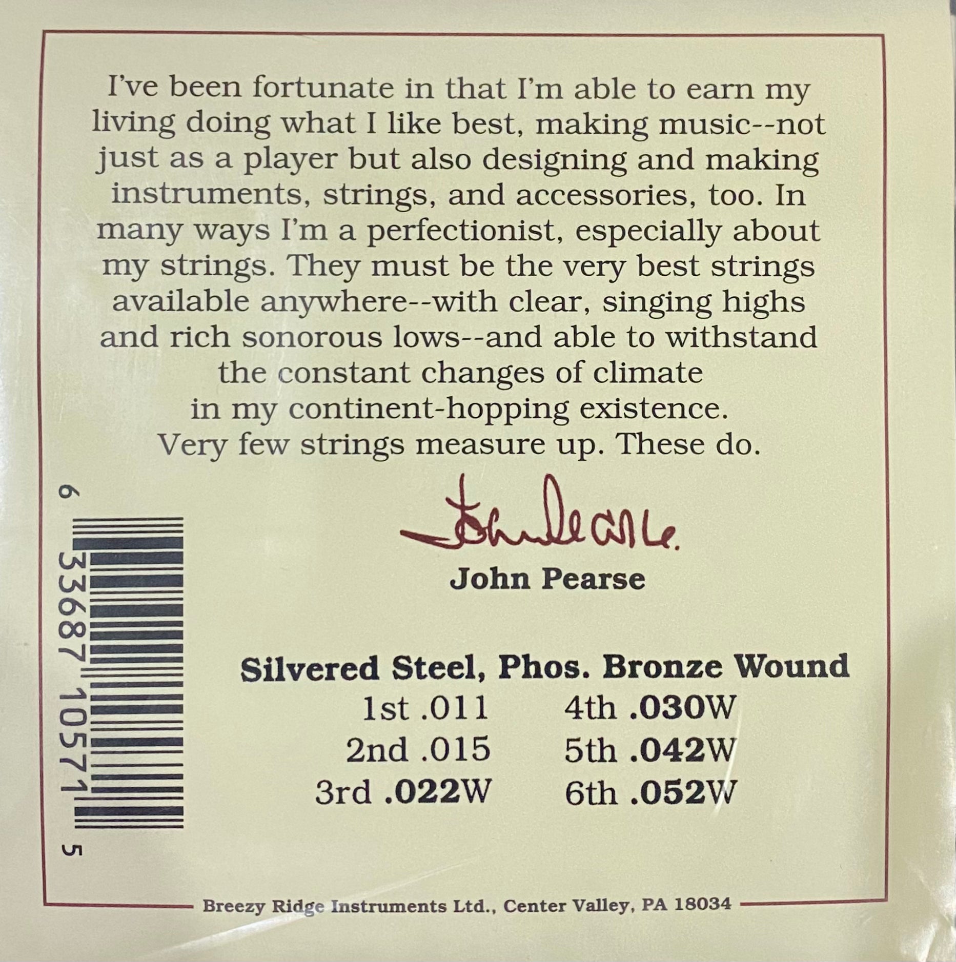 John Pearse Phosphor Bronze Acoustic Guitar Slt Lt Cust 11-52