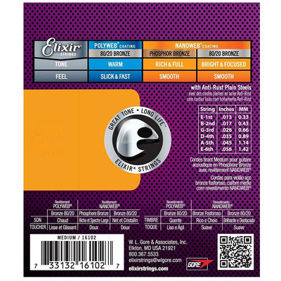 Elixir Nanoweb Coated Phosphor Bronze Acoustic Medium 13-56