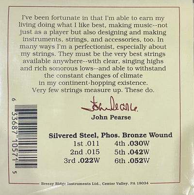 John Pearse Phosphor Bronze Acoustic Guitar Slt Lt Cust 11-52