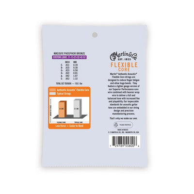 Martin Flexible Core Guitar Strings Phosphor Bronze Custom Light 11-52